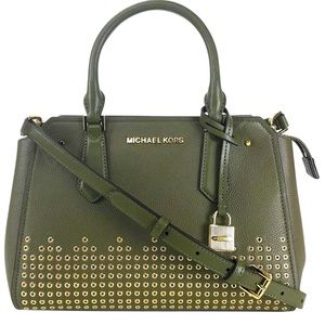Michael Kors - Hayes, Olive/Ballet Medium Messenger Leather Bag